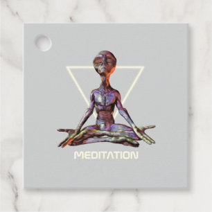 Meditation. Alien in tranquil pose Favour Tags