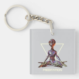 Meditation. Alien in tranquil pose Key Ring