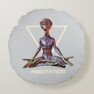 Meditation. Alien in tranquil pose Round Cushion