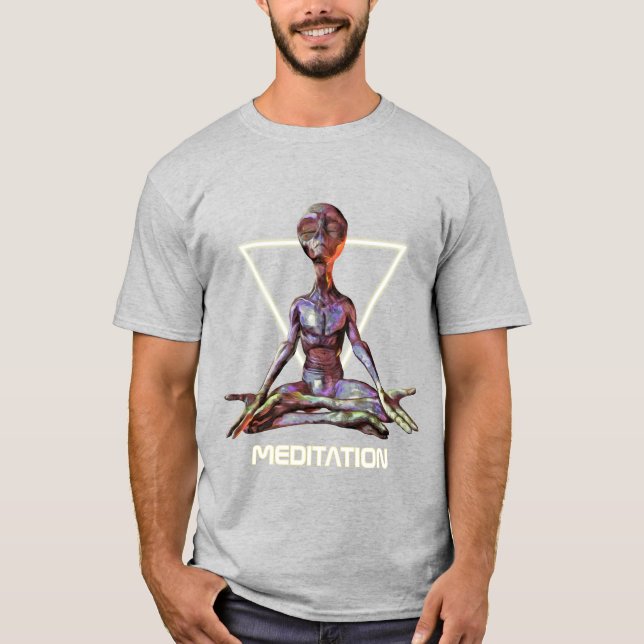 Meditation. Alien in tranquil pose T-Shirt (Front)