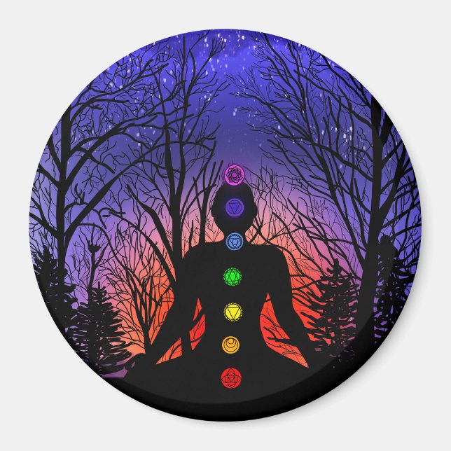 Meditation and the Trees on a starry night Sunset Magnet (Front)