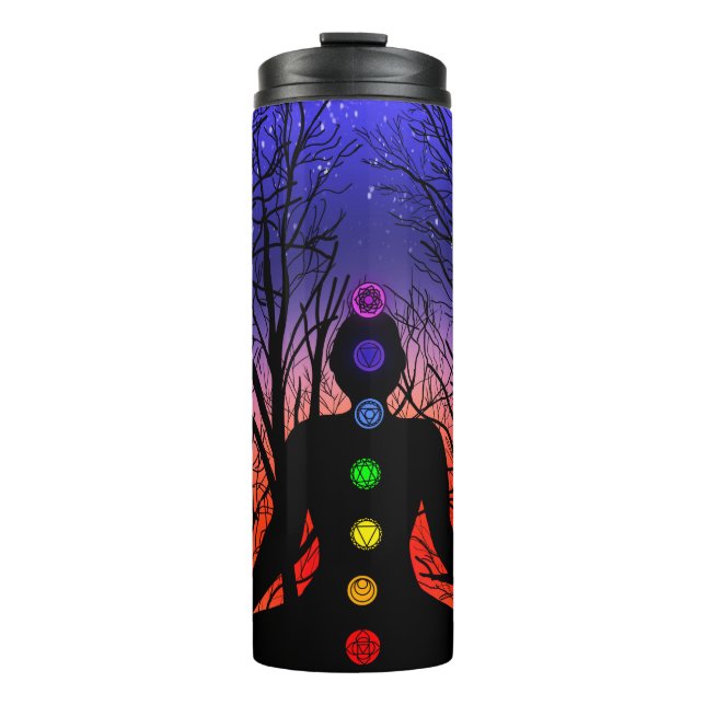Meditation and the Trees on a starry night Sunset  Thermal Tumbler (Front)