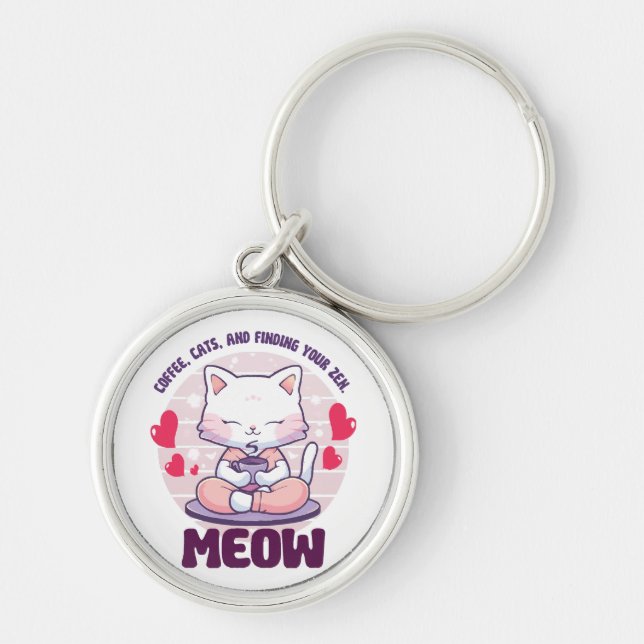Meditation cat  - Kawaii cat  Key Ring (Front)