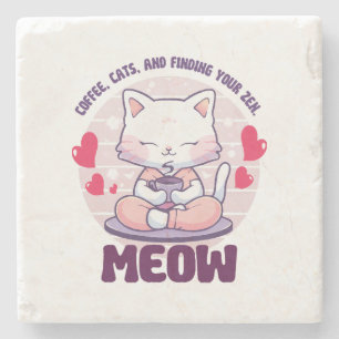 Meditation cat  - Kawaii cat  Stone Coaster