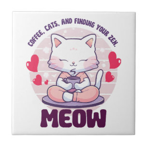 Meditation cat - Kawaii cat Tile