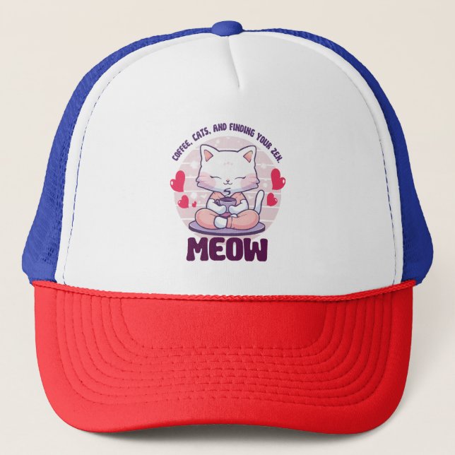 Meditation cat  - Kawaii cat  Trucker Hat (Front)