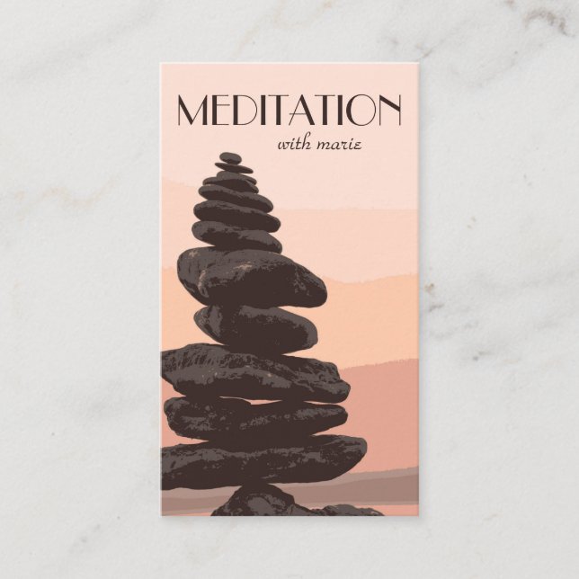 Meditation Guide Peach Reiki Stone Cairn Stack Business Card (Front)