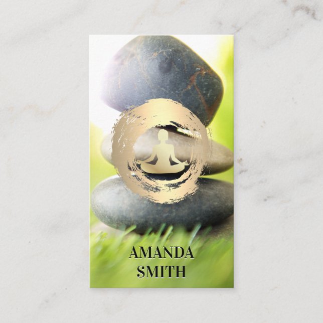 Meditation Icon | Stacked Stones Business Card (Front)