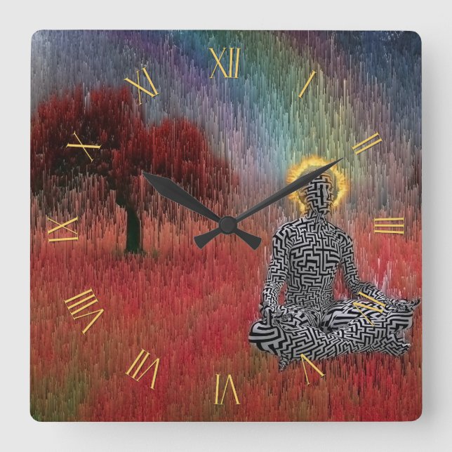 Meditation in surreal landscape square wall clock (Front)