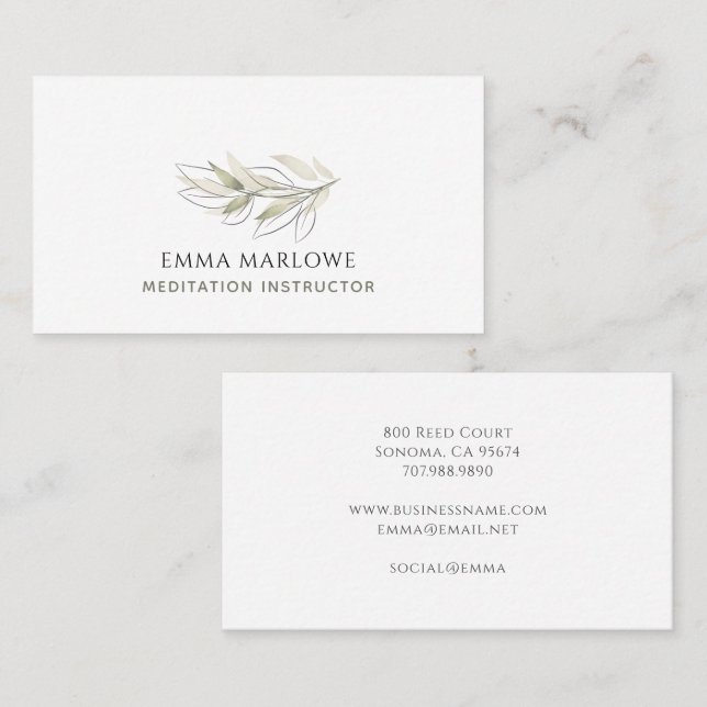 Meditation Instructor Botanical Sage Green Business Card (Front/Back)