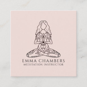 Meditation Instructor Lotus Pose Pink Square Business Card