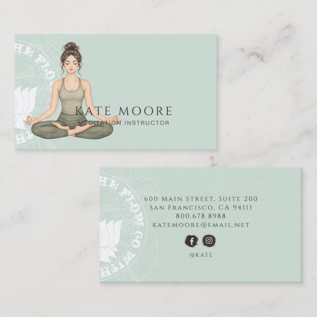 Meditation Instructor Sage Green Business Card (Front/Back)