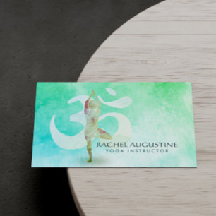 Meditation Instructor Watercolor Yoga Pose Om Sign Business Card