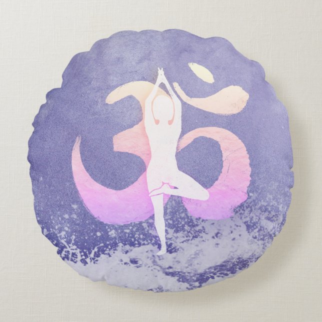 Meditation Instructor Yoga Pose Om Sign Round Cushion (Front)