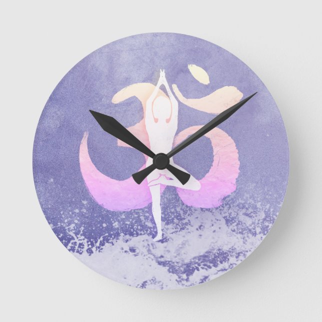 Meditation Instructor Yoga Pose Om Sign Very Peri Round Clock (Front)