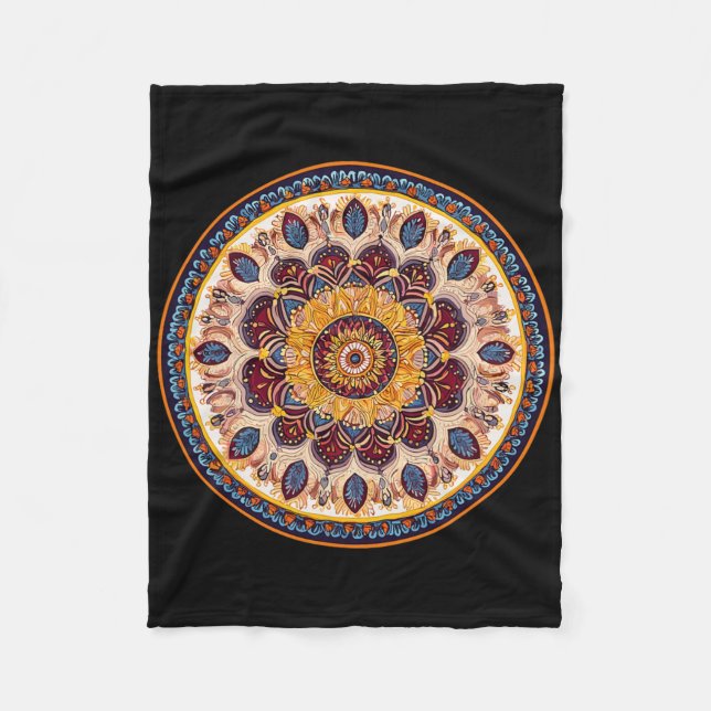 Meditation Mandala Circular Spiritual Yoga Pattern Fleece Blanket (Front)