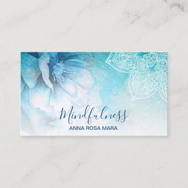*~* Meditation Mandala Reiki  Yoga Floral Glitter Business Card (Front)