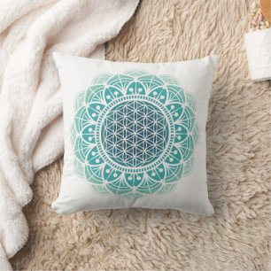 Meditation, mint green Mandala Flower of life Cushion