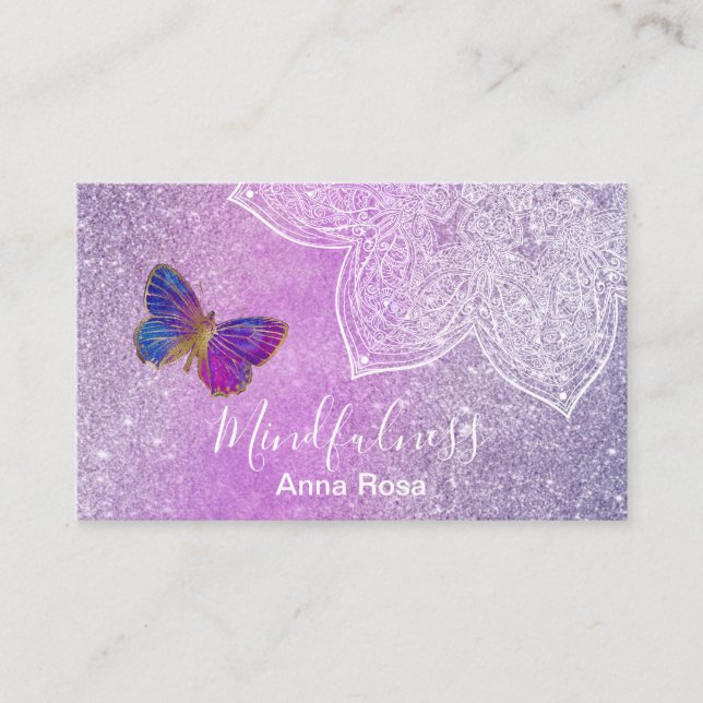 *~* Meditation Reiki Yoga Butterfly Mandala Business Card (Front)
