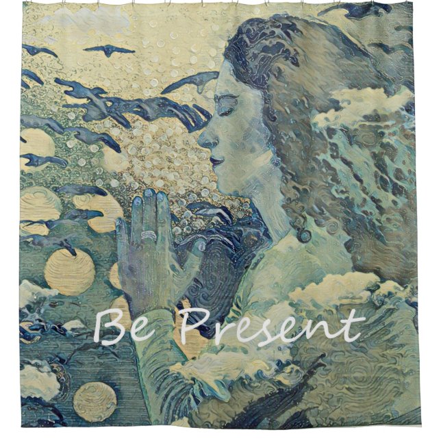 Meditation Spiritual Prayer Woman Blue Shower Curtain (Front)