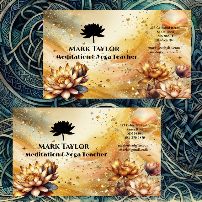 Meditation Spiritual Yoga Teacher Gold Lotus Logo Business Card (Meditation Spiritual Yoga Teacher Gold Lotus Logo Business Card)