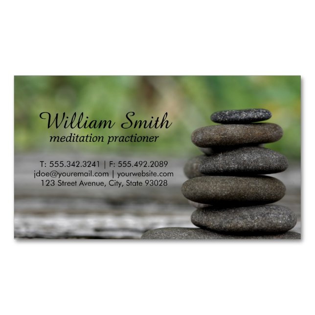 Meditation | Stacked Rocks Magnetic Business Card (Front)