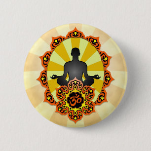 Meditation Yoga Aum, orange and yellow 6 Cm Round Badge