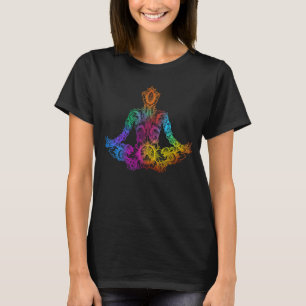 Meditation Yoga Chakra Rainbow Colour Lotus Pose T-Shirt