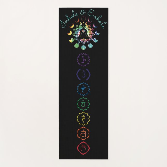 Meditation Yoga mat with colored Chakra symbols  (Front)
