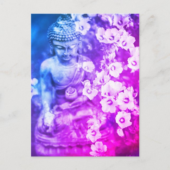 *~* Meditation Zen Buddha Meditate Floral Aqua Postcard (Front)