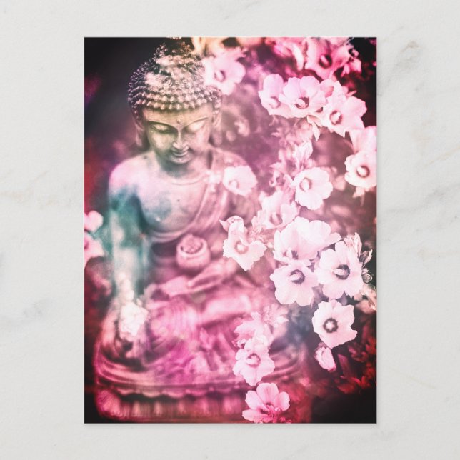 *~* Meditation Zen Buddha Meditate Flowers Pink Postcard (Front)