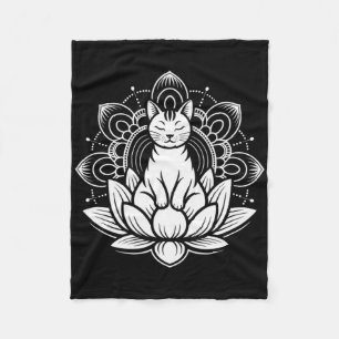 Meditative Cat Lotus Flower Yoga Spirituality Tee Fleece Blanket