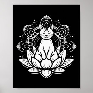 Meditative Cat Lotus Flower Yoga Spirituality Tee Poster