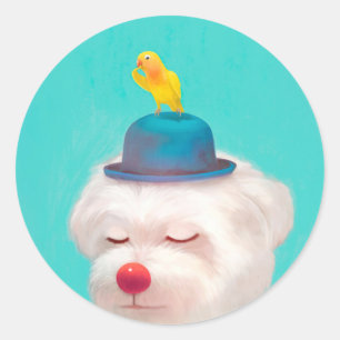 Meditative Clown Dog Portrait Classic Round Sticker