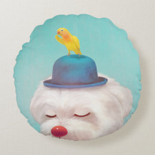 Meditative Clown Dog Portrait Round Cushion
