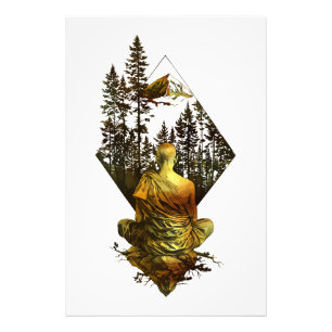 Meditative Monk in Nature Scene Photo Print