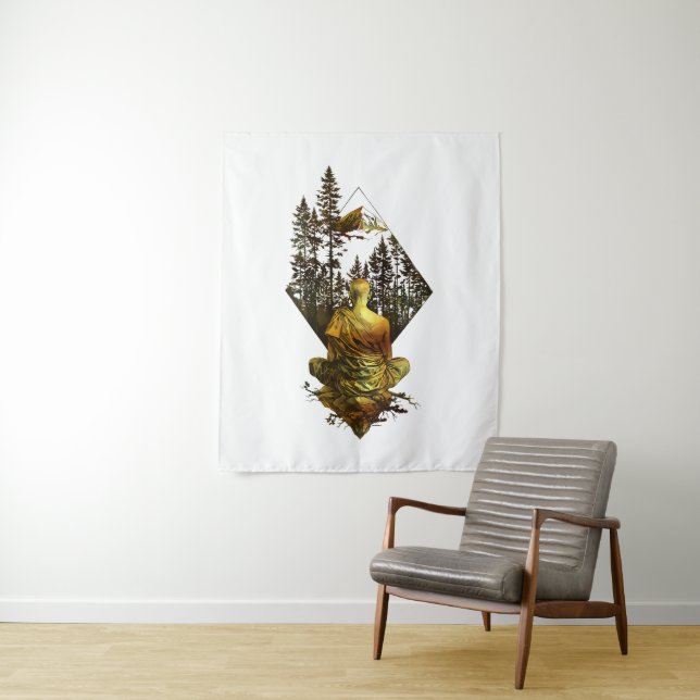 Meditative Monk in Nature Scene Tapestry (In Situ)