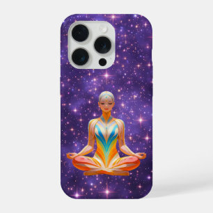 Meditative woman & starry purple sky iPhone 15 pro case