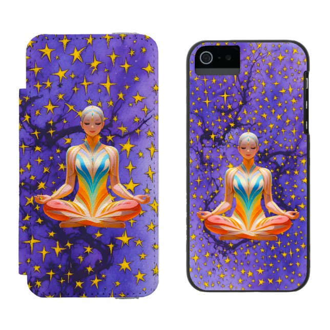 Meditative Woman & Unique Star Pattern design Incipio iPhone Wallet Case (Side by Side)