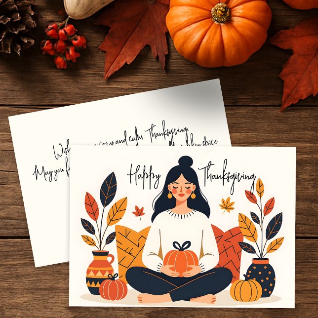 Meditative Woman with Pumpkin Happy Thanksgiving Card (Creator Uploaded)