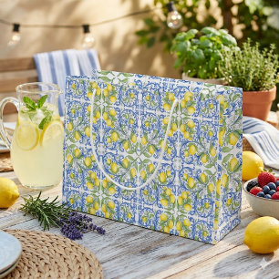 Mediterranean Amalfi Coast Blue Tile Lemon Large Gift Bag