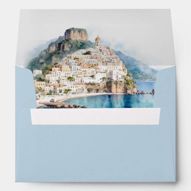 Mediterranean Amalfi Coast Italian Wedding blue Envelope (Back (Bottom))