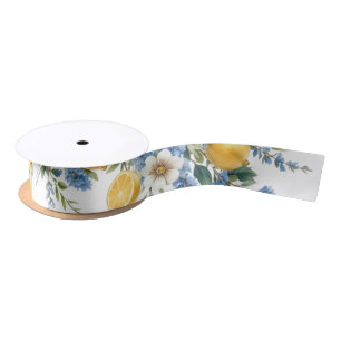Mediterranean Amalfi Lemon Fruit Flowers Satin Ribbon
