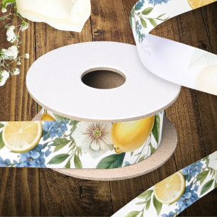 Mediterranean Amalfi Lemon Fruit Flowers Satin Ribbon