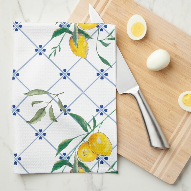 Mediterranean,Amalfi style,simple squares        C Tea Towel (Quarter Fold)