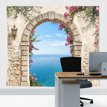 Mediterranean Arch Ocean View Wedding Backdrop