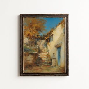 Mediterranean Autumn Courtyard Staircase Poster