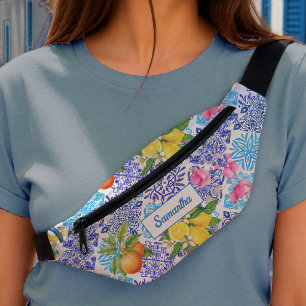Mediterranean Azulejo Citrus Floral Tiles Bum Bags