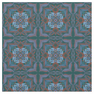 Mediterranean Azulejo Teal Floral Fabric