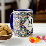 Mediterranean azulejo Turkish tiles monogram Mug<br><div class="desc">Mediterranean azulejo Turkish Persian tiles folk pattern bohemian boho monogram personalised mug bridesmaid gifts for her for any occasion bridal party favours bridesmaid gifts</div>